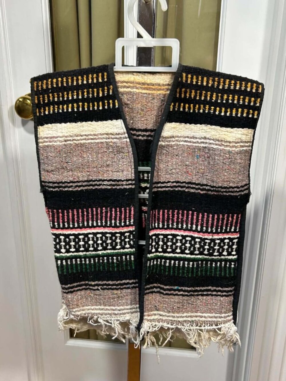 Vintage Kids Mexican Serape Blanket Vest Fringed Open Front